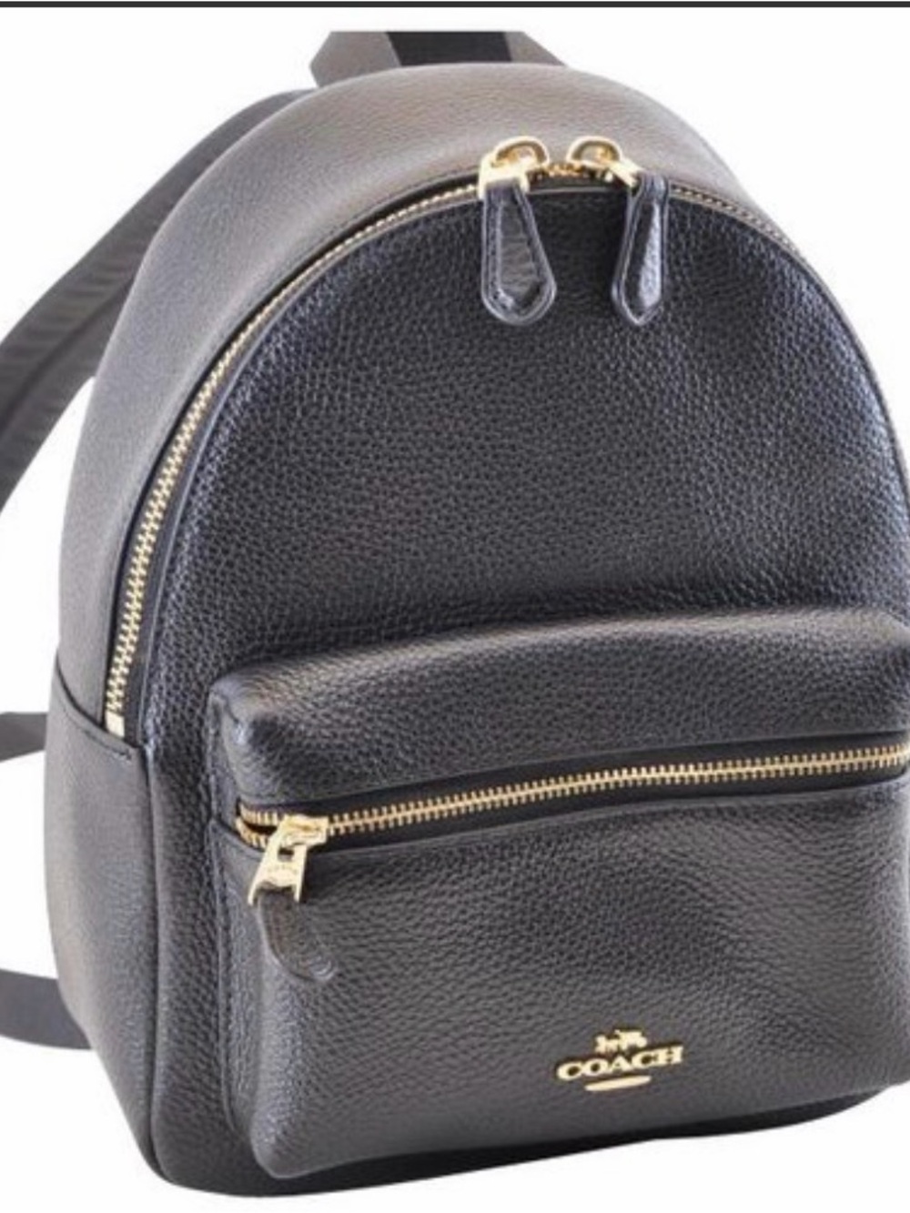 Coach Mini Charlie Backpack in Black Pebbled Leather and Gold Hardware